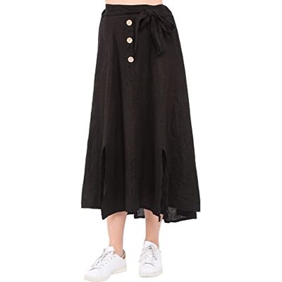 BFSKTB-100019-L Bonateks Women Skirt 100% Len Made in Italy, długa spódnica z guzikami z paskiem na szalik, czarna, rozmiar: L, czarny, L BFSKTB-100019-L Bonateks Women Skirt 100% Len Made in Italy, długa spódnica z guzikami z paskiem na szalik, czarna, rozmiar: L, czarny, L