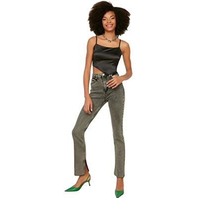 TWOAW22JE0382 Trendyol damskie dżinsy Szare majtki z wysokim stanem slim flare dżinsy, Szary, 34 TWOAW22JE0382 Trendyol damskie dżinsy Szare majtki z wysokim stanem slim flare dżinsy, Szary, 34