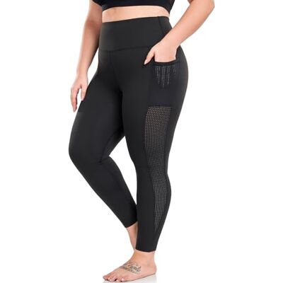 212A Legginsy w dużych rozmiarach, czarne spodnie do jogi z siateczką dla kobiet z kieszeniami High Waisted Tummy Control & Squat Proof Workout Leggings, Kolor czarny, XXL duże rozmiary 212A Legginsy w dużych rozmiarach, czarne spodnie do jogi z siateczką dla kobiet z kieszeniami High Waisted Tummy Control & Squat Proof Workout Leggings, Kolor czarny, XXL duże rozmiary