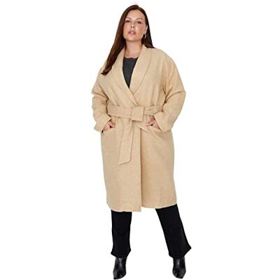 TBBAW23KB00004 Damski długi kołnierz z klapą z paskiem plus size płaszcz parki, Brązowy, 70 duże rozmiary TBBAW23KB00004 Damski długi kołnierz z klapą z paskiem plus size płaszcz parki, Brązowy, 70 duże rozmiary
