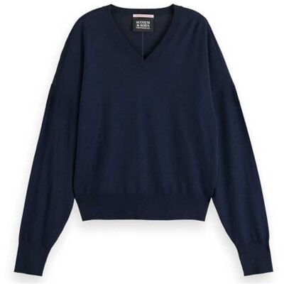 178216 Scotch & Soda Damski sweter z dekoltem w serek, Night 0002, XL 178216 Scotch & Soda Damski sweter z dekoltem w serek, Night 0002, XL