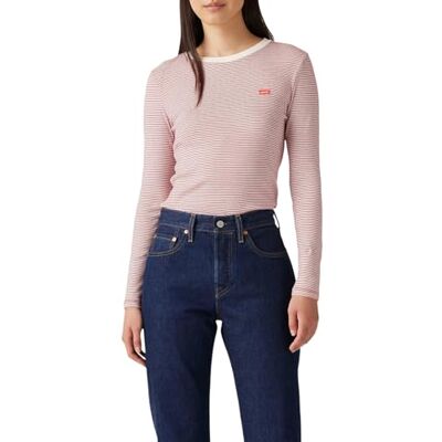 000KL Levi's Essential Housemark koszulka damska z długim rękawem, Turmeric Stripe Flame Scarlet, XXS 000KL Levi's Essential Housemark koszulka damska z długim rękawem, Turmeric Stripe Flame Scarlet, XXS