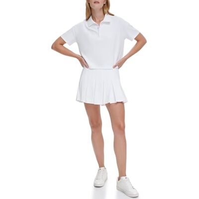 DP3T9642 DKNY Women's Tech Pique Short Sleeve Cropped polo z krótkim rękawem, białe, XS, biały, XS DP3T9642 DKNY Women's Tech Pique Short Sleeve Cropped polo z krótkim rękawem, białe, XS, biały, XS