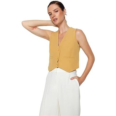 TWOSS22YE0053 Trendyol FeMan Regular Fit Basic V Neck tkana kamizelka, wielbłądzi, 36, Wielbłądzi, 34 TWOSS22YE0053 Trendyol FeMan Regular Fit Basic V Neck tkana kamizelka, wielbłądzi, 36, Wielbłądzi, 34