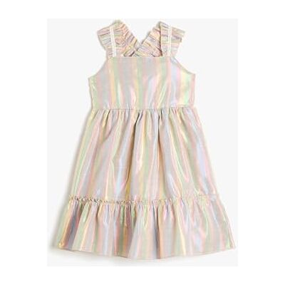 3SKG80022AW Koton Girlss Midi Gleamy Fabric Ruffle Strappy Lined Dress, Pink Stripe (2s7), 5-6 lat EU, Różowy pasek (2s7), 5-6 Lat 3SKG80022AW Koton Girlss Midi Gleamy Fabric Ruffle Strappy Lined Dress, Pink Stripe (2s7), 5-6 lat EU, Różowy pasek (2s7), 5-6 Lat