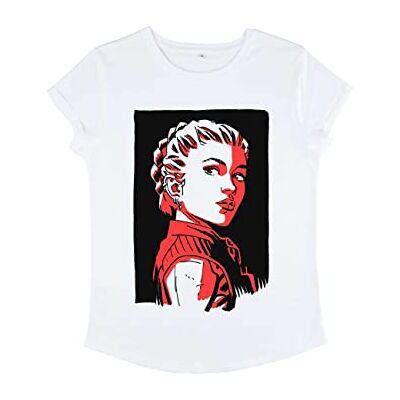 20MARF00010A-162 Marvel Women's Black Widow-Yelena Portrait Rolled Sleeve T-Shirt, biały, M, biały, M 20MARF00010A-162 Marvel Women's Black Widow-Yelena Portrait Rolled Sleeve T-Shirt, biały, M, biały, M