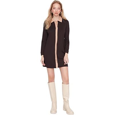 TWOAW23EL00587 Trendyol Damska damska mini sukienka z dzianiny z wywijanym kołnierzem, brązowa, XL, Brązowy, XL TWOAW23EL00587 Trendyol Damska damska mini sukienka z dzianiny z wywijanym kołnierzem, brązowa, XL, Brązowy, XL