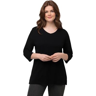 749141_100_50+ Ulla Popken Do rozmiaru 66, Basic T-shirt, top, okrągły dekolt, długi rękaw, czysta bawełna 700603, Czarny (Black), 50-52 749141_100_50+ Ulla Popken Do rozmiaru 66, Basic T-shirt, top, okrągły dekolt, długi rękaw, czysta bawełna 700603, Czarny (Black), 50-52