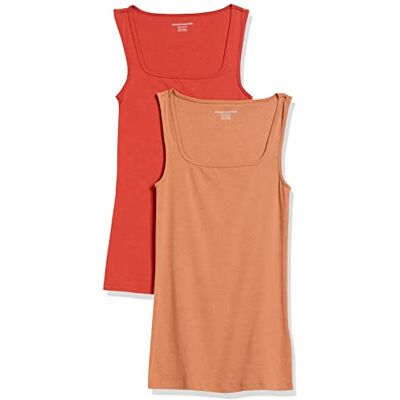 AEW30158SS22-Rebrc-X-Large Amazon Essentials Damski tank top slim fit z kwadratowym dekoltem, 2 sztuki, ceglany czerwony/jasny karmelowy, XL AEW30158SS22-Rebrc-X-Large Amazon Essentials Damski tank top slim fit z kwadratowym dekoltem, 2 sztuki, ceglany czerwony/jasny karmelowy, XL