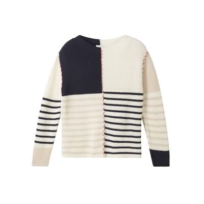 1043179 TOM TAILOR Sweter damski, 36469 Navy Patched Stripe Knit, XXL 1043179 TOM TAILOR Sweter damski, 36469 Navy Patched Stripe Knit, XXL
