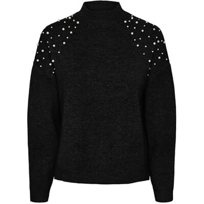 17144528 PIECES Damski sweter Pcpearla Ls Knit Bc, czarny, XL 17144528 PIECES Damski sweter Pcpearla Ls Knit Bc, czarny, XL
