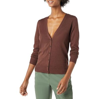 WAE35007FL18-Dcbrwn-Large Amazon Essentials Kvinnors Lekki kardigan z dekoltem w serek (dostępny w wersji Plus Size), Ciemnokasztanowy wrzos, L WAE35007FL18-Dcbrwn-Large Amazon Essentials Kvinnors Lekki kardigan z dekoltem w serek (dostępny w wersji Plus Size), Ciemnokasztanowy wrzos, L