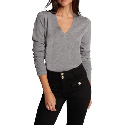 242-MGOLD Morgan Sweter z krótkim rękawem V-Neck z długim rękawem, Średni szary, L 242-MGOLD Morgan Sweter z krótkim rękawem V-Neck z długim rękawem, Średni szary, L
