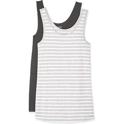 WAE45056SP18-Lwb-L Amazon Essentials Women's Koszulka typu tank slim fit, Pack of 2, Karbonowy/Szary wrzos Pasek, L WAE45056SP18-Lwb-L Amazon Essentials Women's Koszulka typu tank slim fit, Pack of 2, Karbonowy/Szary wrzos Pasek, L