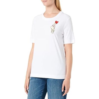 W 4 F15 84 M 3876 Love Moschino Damska koszulka z nadrukiem Olographic Regular Fit z krótkim rękawem z sercem, Optyczna biel., 48 W 4 F15 84 M 3876 Love Moschino Damska koszulka z nadrukiem Olographic Regular Fit z krótkim rękawem z sercem, Optyczna biel., 48