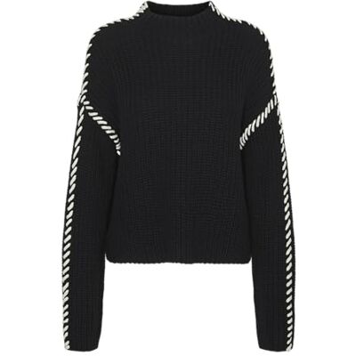10313514 VERO MODA Damski sweter Vmnewcream Ls Funnelneck Boo sweter z dzianiny, Czarny/detal: w. brzoza, XS 10313514 VERO MODA Damski sweter Vmnewcream Ls Funnelneck Boo sweter z dzianiny, Czarny/detal: w. brzoza, XS