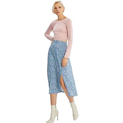 TWOSS20ET0230 TRENDYOL Frau Midi A-line A-line Spódnica, niebieski, 38 TWOSS20ET0230 TRENDYOL Frau Midi A-line A-line Spódnica, niebieski, 38