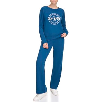 DP3T9561 DKNY Women's Lurex Athletic Medallion Logo sweter, Posejdon, rozmiar L, Poseidon, L DP3T9561 DKNY Women's Lurex Athletic Medallion Logo sweter, Posejdon, rozmiar L, Poseidon, L