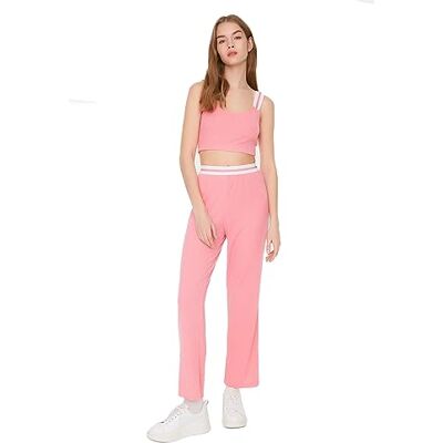 THMSS22PJ0010 Trendyol Damska odzież domowa normalna talia proste nogawki spodnie różowe, różowy, XL THMSS22PJ0010 Trendyol Damska odzież domowa normalna talia proste nogawki spodnie różowe, różowy, XL