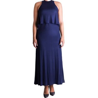 mama basics Długa sukienka bez rękawów do karmienia w okresie karmienia z dwuwarstwową warstwą, niebieska, M mama basics Długa sukienka bez rękawów do karmienia w okresie karmienia z dwuwarstwową warstwą, niebieska, M
