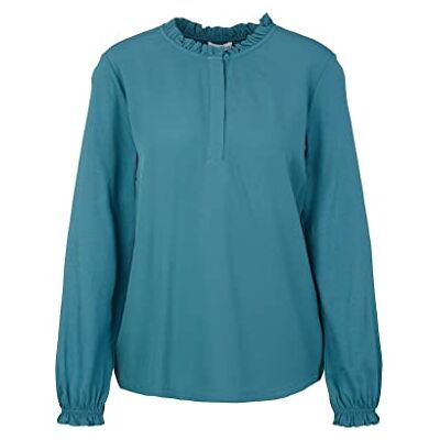 1034202 TOM TAILOR Damski Koszulka z długim rękawem z falbankami , 13222 Pastel Teal, L 1034202 TOM TAILOR Damski Koszulka z długim rękawem z falbankami , 13222 Pastel Teal, L
