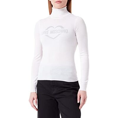W S D41 10 X 1306 Love Moschino Damski sweter Slim Fit Turtleneck with Heart Jacquard Intarsia Pulower Sweater, optical white, 46 W S D41 10 X 1306 Love Moschino Damski sweter Slim Fit Turtleneck with Heart Jacquard Intarsia Pulower Sweater, optical white, 46