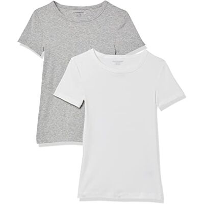 P_AE2998_M2-Grrey-Large Amazon Essentials Women's Koszulka z krótkim rękawem i okrągłym dekoltem slim fit, Pack of 2, Biały/Jasnoszary wrzos, L P_AE2998_M2-Grrey-Large Amazon Essentials Women's Koszulka z krótkim rękawem i okrągłym dekoltem slim fit, Pack of 2, Biały/Jasnoszary wrzos, L