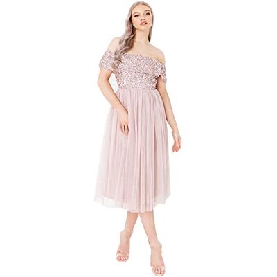 AZBR67MIDI-PC Maya Deluxe sukienki bardotowe dla kobiet, wysoka talia, cekiny, formalny wieczór dla gości weselnych, Matowa róża., 54 AZBR67MIDI-PC Maya Deluxe sukienki bardotowe dla kobiet, wysoka talia, cekiny, formalny wieczór dla gości weselnych, Matowa róża., 54