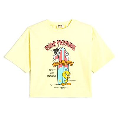 3SKG10487AK Koton Girls's Sylvester and Tweety Licenced Short Sleeve Printed Cotton T-Shirt, Żółty (153), 5-6 Lat 3SKG10487AK Koton Girls's Sylvester and Tweety Licenced Short Sleeve Printed Cotton T-Shirt, Żółty (153), 5-6 Lat