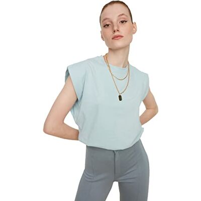 TWOSS20TS0021 Trendyol Damska koszulka bez rękawów, niebieska, mała TWOSS20TS0021 Trendyol Damska koszulka bez rękawów, niebieska, mała