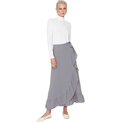 TCTSS21ET0579 Trendyol Damski design midi wrap over regular weave skromne spódnice, Szary, 62 TCTSS21ET0579 Trendyol Damski design midi wrap over regular weave skromne spódnice, Szary, 62