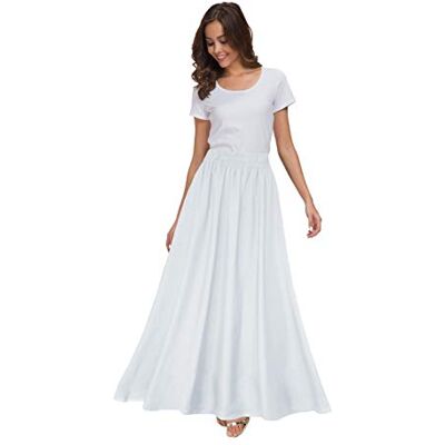 Sinono Damska szyfonowa spódnica maxi retro vintage spódnice do kostek, biały, XL Sinono Damska szyfonowa spódnica maxi retro vintage spódnice do kostek, biały, XL