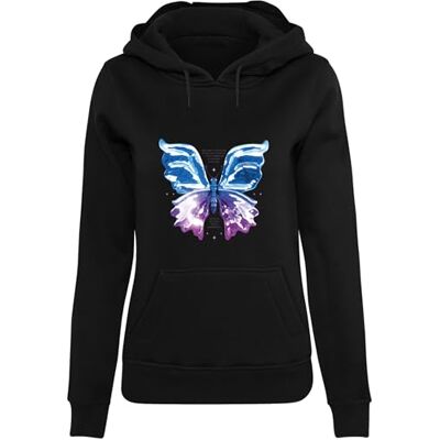 MST055 Miss Tee Damska bluza z kapturem Chromed Butterfly Hoody, luźna bluza z kapturem z nadrukiem z przodu, regularny krój, rozmiary XS 5XL, czarny, XL MST055 Miss Tee Damska bluza z kapturem Chromed Butterfly Hoody, luźna bluza z kapturem z nadrukiem z przodu, regularny krój, rozmiary XS 5XL, czarny, XL