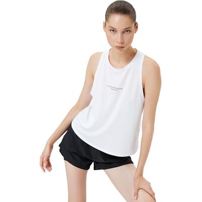 4WAK30197NK Koton Damski sportowy tank top z okrągłym dekoltem i paskiem typu racerback, Off White (001), M 4WAK30197NK Koton Damski sportowy tank top z okrągłym dekoltem i paskiem typu racerback, Off White (001), M