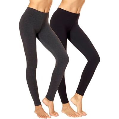 NG1702D2 No Nonsense Women's Cotton Legging, Black/Charcoal Grey-2 Pair Pack NG1702D2 No Nonsense Women's Cotton Legging, Black/Charcoal Grey-2 Pair Pack