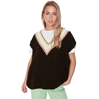 8683047060392 TRENDYOL Damska bluza z dekoltem w serek, brązowa, S, brązowy, S 8683047060392 TRENDYOL Damska bluza z dekoltem w serek, brązowa, S, brązowy, S