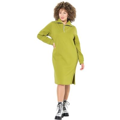 821199 Ulla Popken Damska sukienka dresowa, duże rozmiary, plus size, kołnierz, zamek błyskawiczny, długi rękaw, awokado., 46-48 821199 Ulla Popken Damska sukienka dresowa, duże rozmiary, plus size, kołnierz, zamek błyskawiczny, długi rękaw, awokado., 46-48