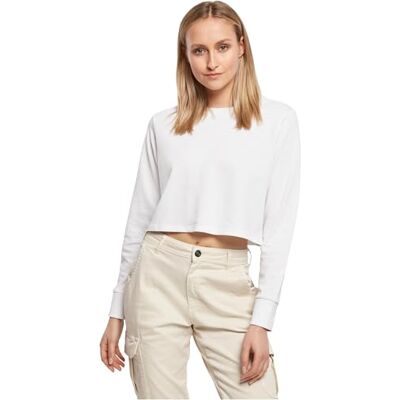 BY131-00220-0051 Build Your Brand Damska bluza damska Terry Cropped Crew pulowery, sweter dla kobiet, dostępny w kolorze czarnym lub białym, rozmiary XS 5XL, biały, S BY131-00220-0051 Build Your Brand Damska bluza damska Terry Cropped Crew pulowery, sweter dla kobiet, dostępny w kolorze czarnym lub białym, rozmiary XS 5XL, biały, S