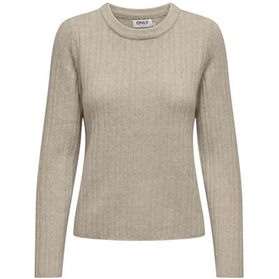 15324260 ONLY Damski Onljeanett Life L/S Rib O-Neck Cc KNT sweter z dzianiny, Humus/Szczegóły: melanż, S 15324260 ONLY Damski Onljeanett Life L/S Rib O-Neck Cc KNT sweter z dzianiny, Humus/Szczegóły: melanż, S