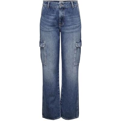15315740 ONLJUNE HIGH Waisted Cargo DNM MBD DOT, niebieski (medium blue denim), 30W / 32L 15315740 ONLJUNE HIGH Waisted Cargo DNM MBD DOT, niebieski (medium blue denim), 30W / 32L