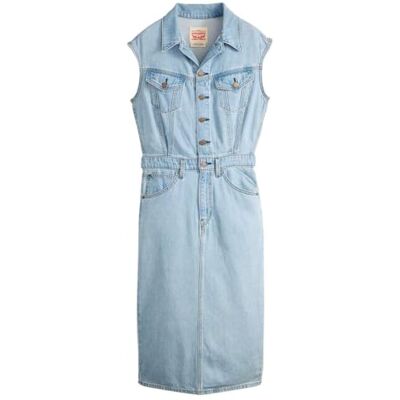 001WF Levi's Iconic Sleeveless Dress Wrapped In Blue, Owinięty w kolorze niebieskim, XS 001WF Levi's Iconic Sleeveless Dress Wrapped In Blue, Owinięty w kolorze niebieskim, XS