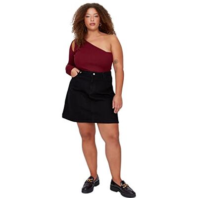 TBBAW23AZ00042 Trendyol Damska spódnica plus size mini linia A skater denim plus size, czarna, 3XL, Czarny, 3XL TBBAW23AZ00042 Trendyol Damska spódnica plus size mini linia A skater denim plus size, czarna, 3XL, Czarny, 3XL