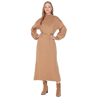 TCTAW23EB00043 Trendyol Damska sukienka z dzianiny z dekoltem w serek, Wielbłądzi, S TCTAW23EB00043 Trendyol Damska sukienka z dzianiny z dekoltem w serek, Wielbłądzi, S