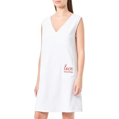 W V J83 01 S 3981 Love Moschino Sukienka damska bez rękawów A-line V-Neck Dress, Optical White, 42, optical white, 42 W V J83 01 S 3981 Love Moschino Sukienka damska bez rękawów A-line V-Neck Dress, Optical White, 42, optical white, 42