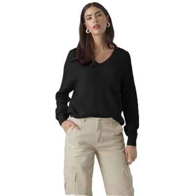 10290831 VERO MODA Vmleanna Ls V-Neck Short Ga Boo sweter damski, czarny, L 10290831 VERO MODA Vmleanna Ls V-Neck Short Ga Boo sweter damski, czarny, L