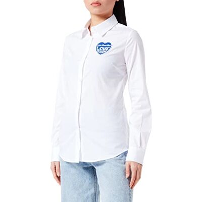 W C B54 8A S 3296 Love Moschino Damska koszulka Slim Fit z długim rękawem z logo Love Storm Knit Effect Heart, Bia?y niebieski, 42 W C B54 8A S 3296 Love Moschino Damska koszulka Slim Fit z długim rękawem z logo Love Storm Knit Effect Heart, Bia?y niebieski, 42
