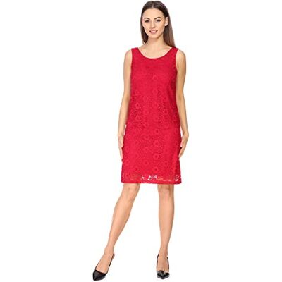 BLV50-261 Bellivalini Damski Sukienka do kolan koronkowa sukienka świąteczna letnia sukienka bez rękawów Okrągły dekolt w kwiatowy wzór (Malina, XL) BLV50-261 Bellivalini Damski Sukienka do kolan koronkowa sukienka świąteczna letnia sukienka bez rękawów Okrągły dekolt w kwiatowy wzór (Malina, XL)