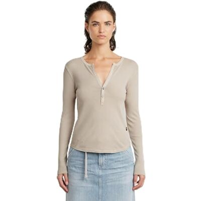 D26140 G-STAR Damska koszulka Deep V Slim Ls Wmn, beżowy (Dk Brick Gd -d968-d848), S D26140 G-STAR Damska koszulka Deep V Slim Ls Wmn, beżowy (Dk Brick Gd -d968-d848), S