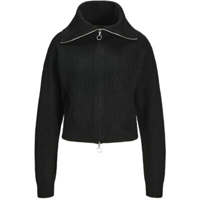 12255361 JACK & JONES Jxgilly Diverse damski kardigan z dzianiny z wysokim dekoltem, Czarny/detal: / Moonbeam Neck Piping, S 12255361 JACK & JONES Jxgilly Diverse damski kardigan z dzianiny z wysokim dekoltem, Czarny/detal: / Moonbeam Neck Piping, S