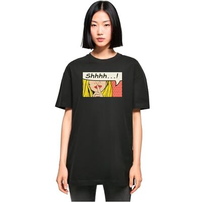 MP0007908 Merchcode Damska koszulka damska Silent Sign Comic Boyfriend Tee, Oversized Fit, 100% bawełna, czarny, M MP0007908 Merchcode Damska koszulka damska Silent Sign Comic Boyfriend Tee, Oversized Fit, 100% bawełna, czarny, M